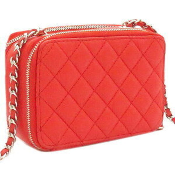 Chanel chain Shoulder Bag red coral leather pocket pochette classic - Picture 2 of 11